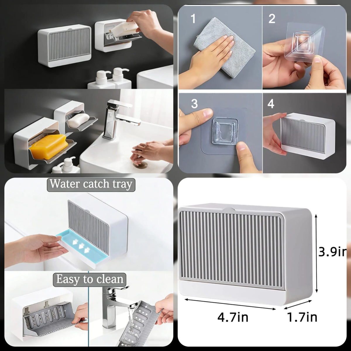 Wall-Mounted Soap Holder with Water Catch Tray